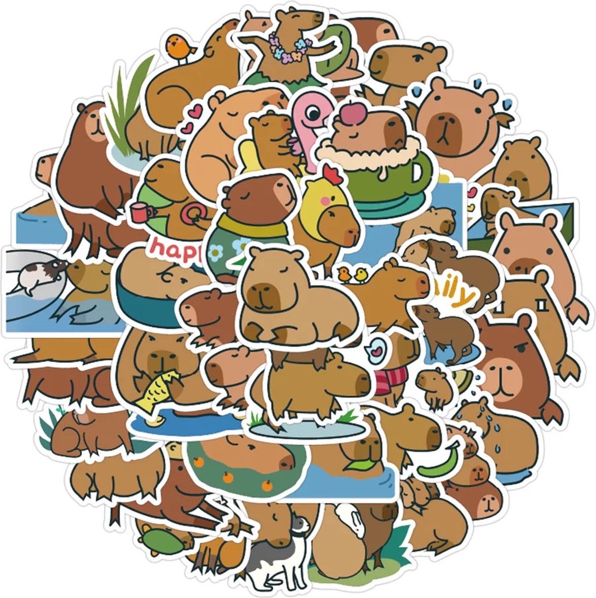 Capybara Stickers 50 Stuks | Dieren Stickers | | Grappige Stickers | Capybaras | Waterzwijn | Knaagdieren | Laptop Stickers | Stickers Kinderen en Volwassenen | Stickervellen | Plakstickers | Koffer Stickers | Stickers Bullet Journal en Planner — afbeelding 4