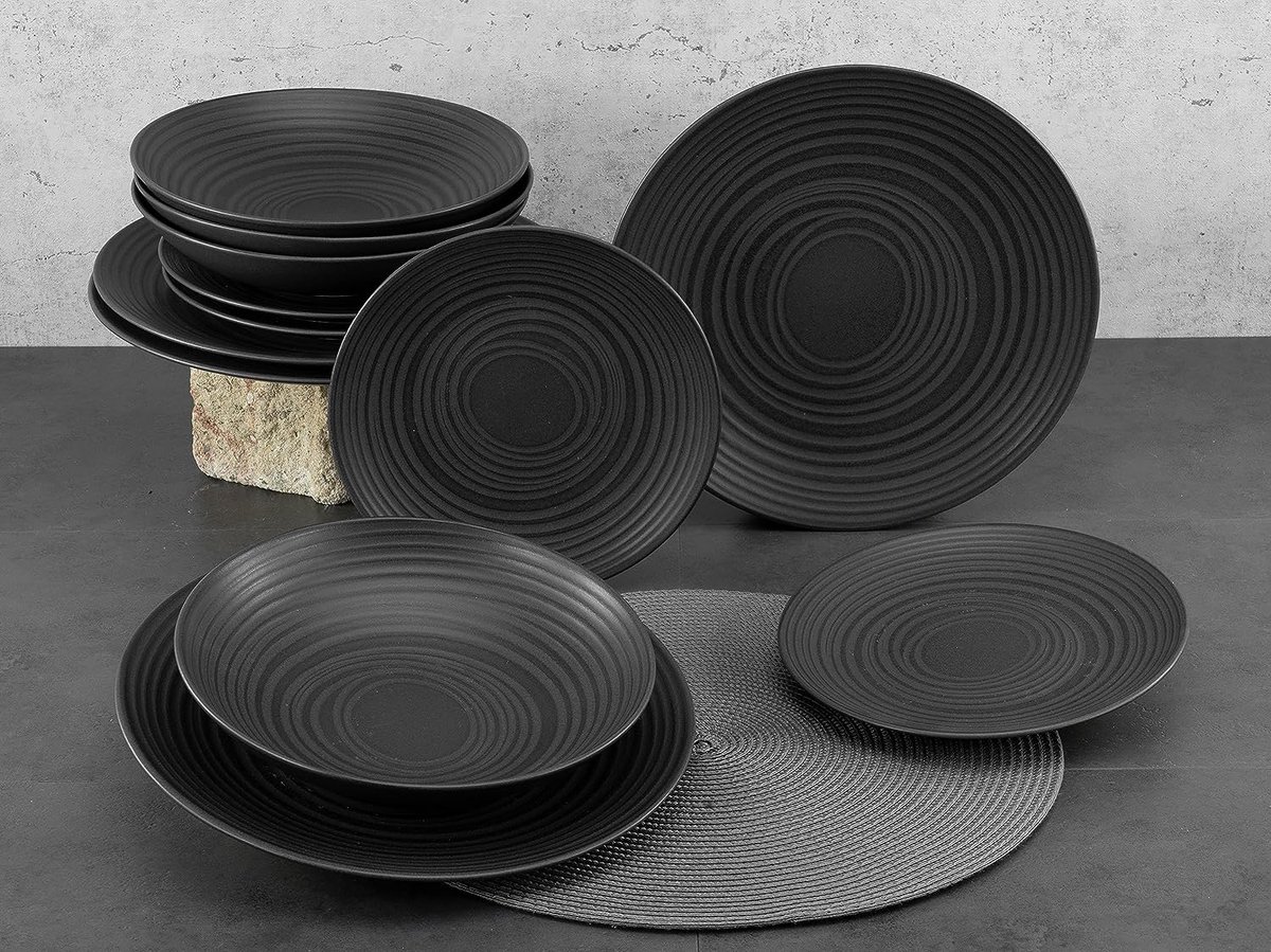 23205, Serie LAVA STONE (ELEMENTS Collection), serviesset, tafelservies 12-delig, steengoed, Zwart