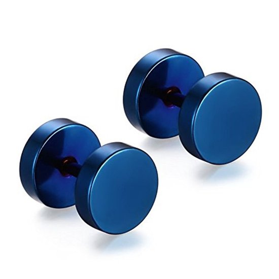 Plux Fashion Studs Oorbellen - Blauw - 8mm - Stainless Steel - Heren - Dames - Sieraden - Blauwe Oorbellen - Studs Oorbellen - Oorbel - HipHop Oorbellen - Sieraden Cadeau - Luxe Style - Duurzame Kwaliteit - Halloween - Oktoberfeest