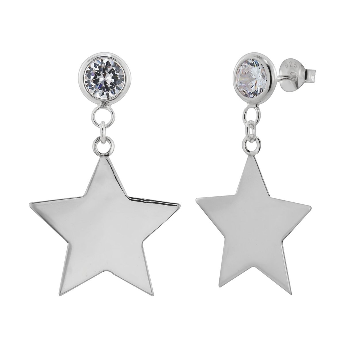 Oorbellen zilver | Oorstekers | Zilveren oorstekers met hanger, kristal met ster