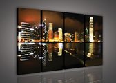 Canvas Schilderij - Hong Kong - Stad - Lichten - Skyline - Toren - Gebouw - Schilderij Woonkamer - Schilderijen op canvas - Inclusief Frame - 120x80cm (LxB) - 4 Luiks - 4 Delen
