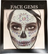 Halloween Glitters - Face en Body Opplak Steentjes - Zilver - Halloween Doodshoofd