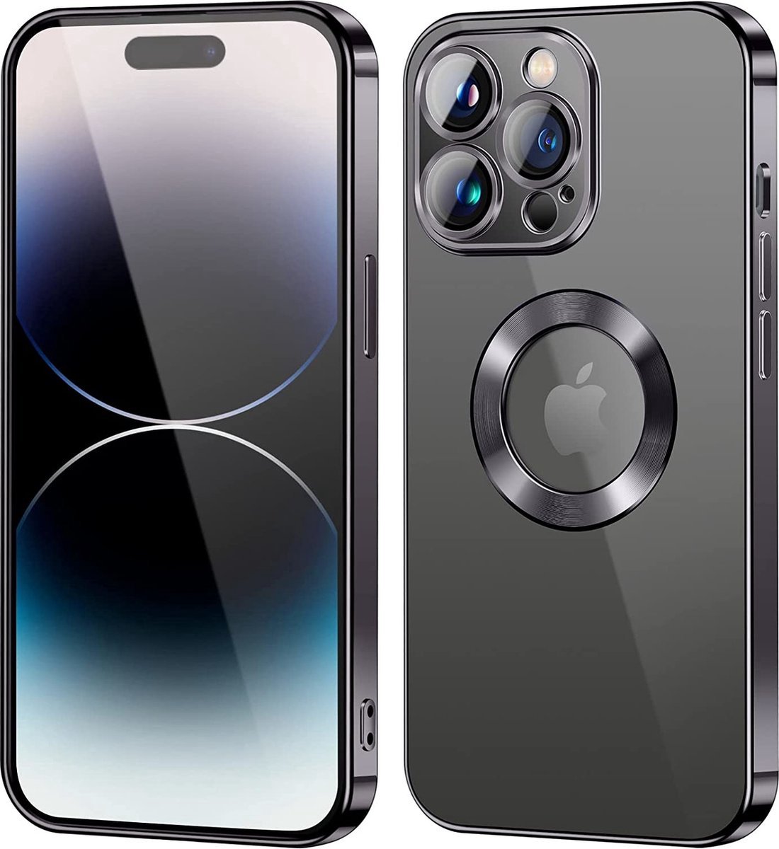 iPhone 15 Pro hoesje Magnetisch Met Lens beschermer – Transparant/Black - Magneet hoesje MagSafe voor iPhone 15 Pro