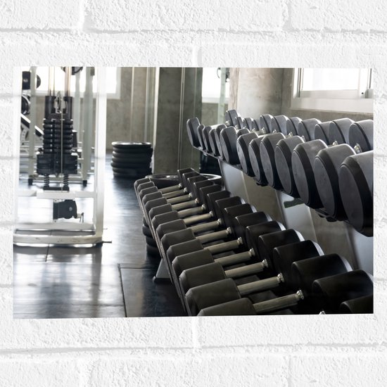 Foto: Muursticker rij dumbells op rek in sportschool 40x30 cm foto op muursticker