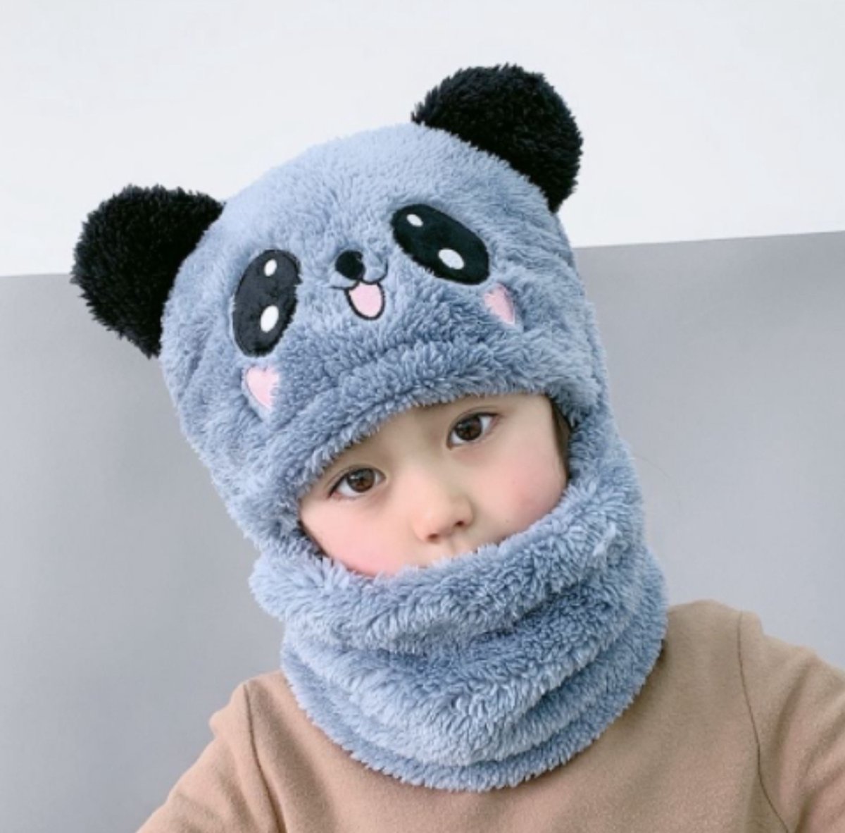 Fiory Wintermuts en Sjaal Kinderen| 2 in 1| Wintermuts beer kids| Muts| Fleece wintermuts| Blauw | 1.5 -5 jaar