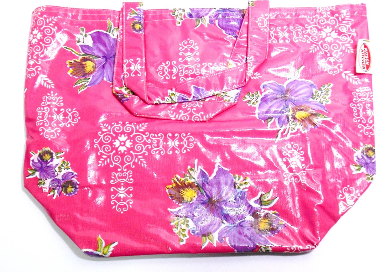 Kitsch Kitchen boodschappentas roze met bloemenprint bol