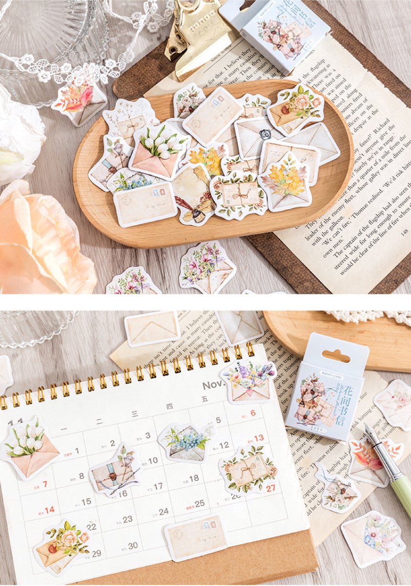Stickerset Envelopjes met Bloemen - 46 stuks - Bullet Journal Stickers - Planner Agenda Stickers - Scrapbook stickers - Bujo stickers - Hobbystickers - Stickers volwassenen en kinderen — afbeelding 7