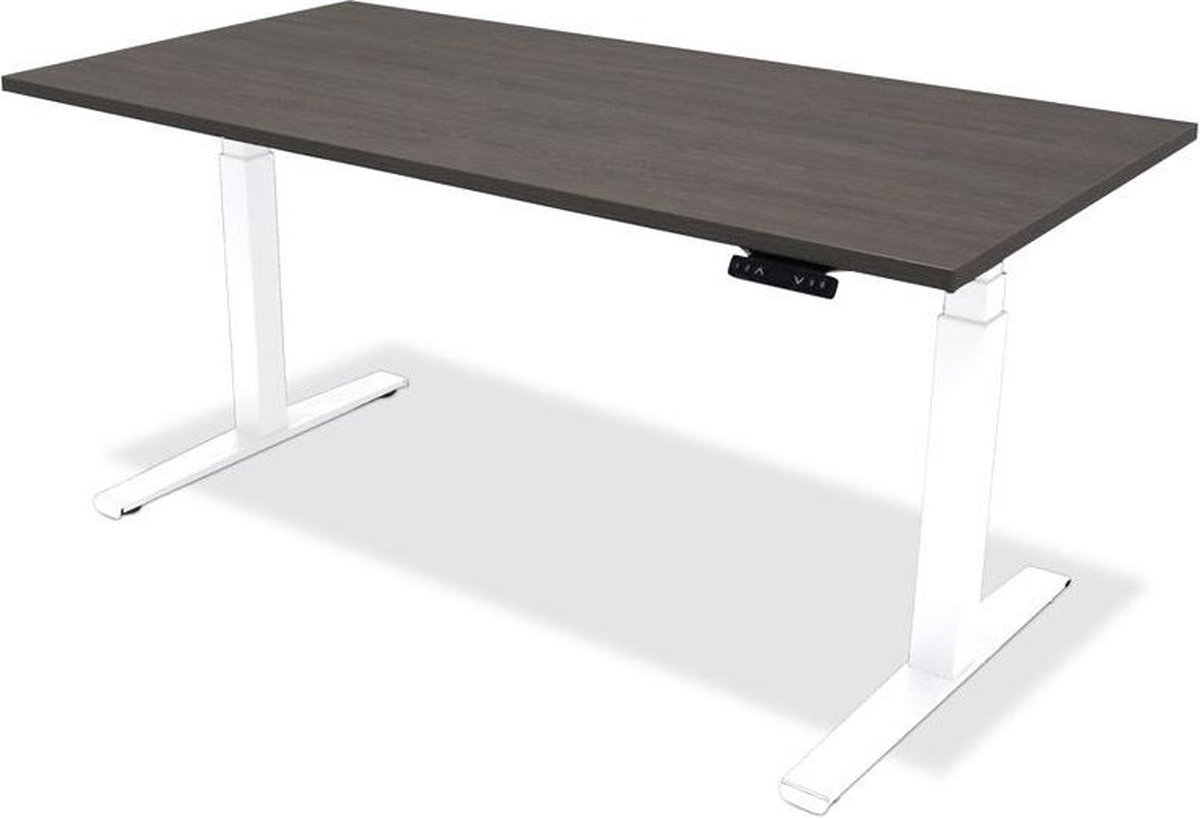 Zit sta bureau - hoog laag bureau - staan zit bureau - staand bureau – verstelbaar bureau – game bureau – 120 x 80 cm – wit onderstel – bruin eiken bureaublad