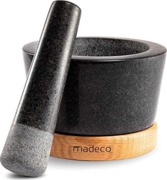 Mortier avec pilon en granit résistant, Gris, 14 x 10 cm