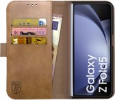 Rosso Deluxe Echt Leer Book Case Hoesje Geschikt voor Samsung Galaxy Z Fold 5 | Ruimte voor drie pasjes | Portemonnee Book Case | Met Pasjeshouder | Bruin
