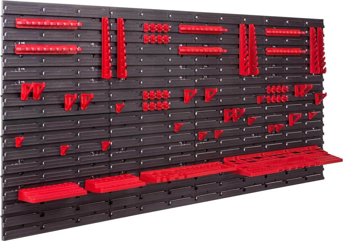 Opbergsysteem Werkplaatsplank | 780 x 780 mm | 42 st. Doos | Wandplank met stapelkisten - Muurpanelen Extra Sterke Bulkplank Gereedschap gat muur opbergrek garage plank