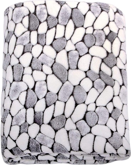 24 Couvre-lit STONE gris-blanc, couverture polaire en microfibre, 150 x 200 cm, jeté doux et moelleux pour canapé