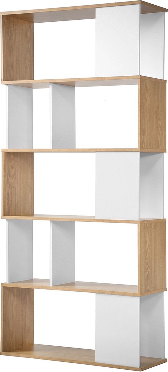 Casame CALICOSY - Boekenkast met 5 verdiepingen in wit en eiken decor 80x30x174cm