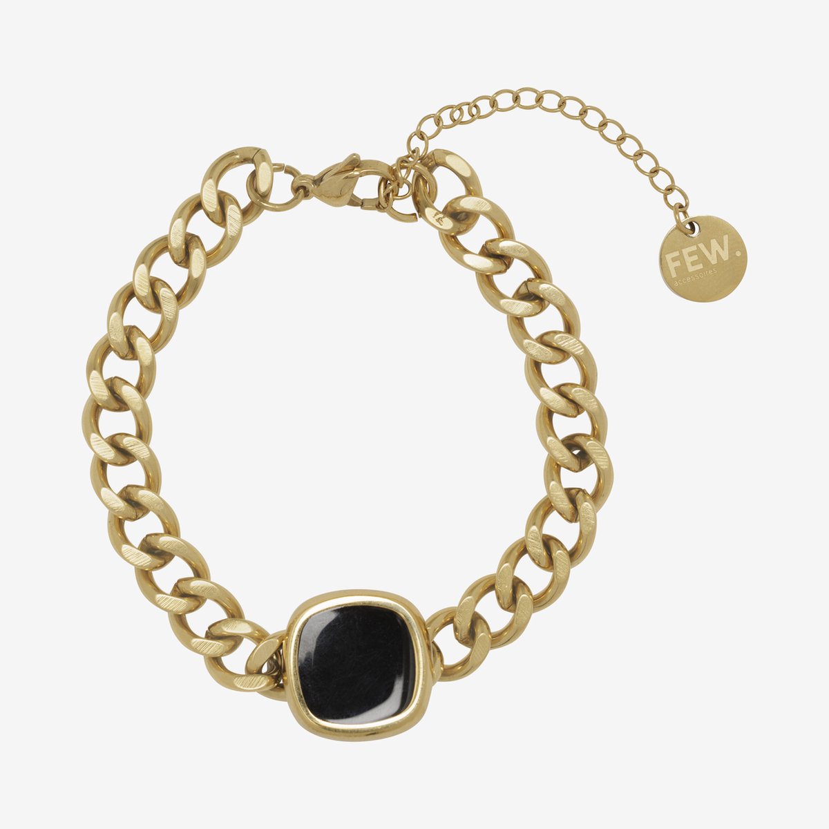 Essenza Large Chain Black Stone Bracelet Gold