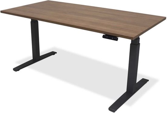 Zit sta bureau - hoog laag bureau - staan zit bureau - staand bureau – verstelbaar bureau – game bureau – 180 x 80 cm – zwart onderstel – havanna bureaublad