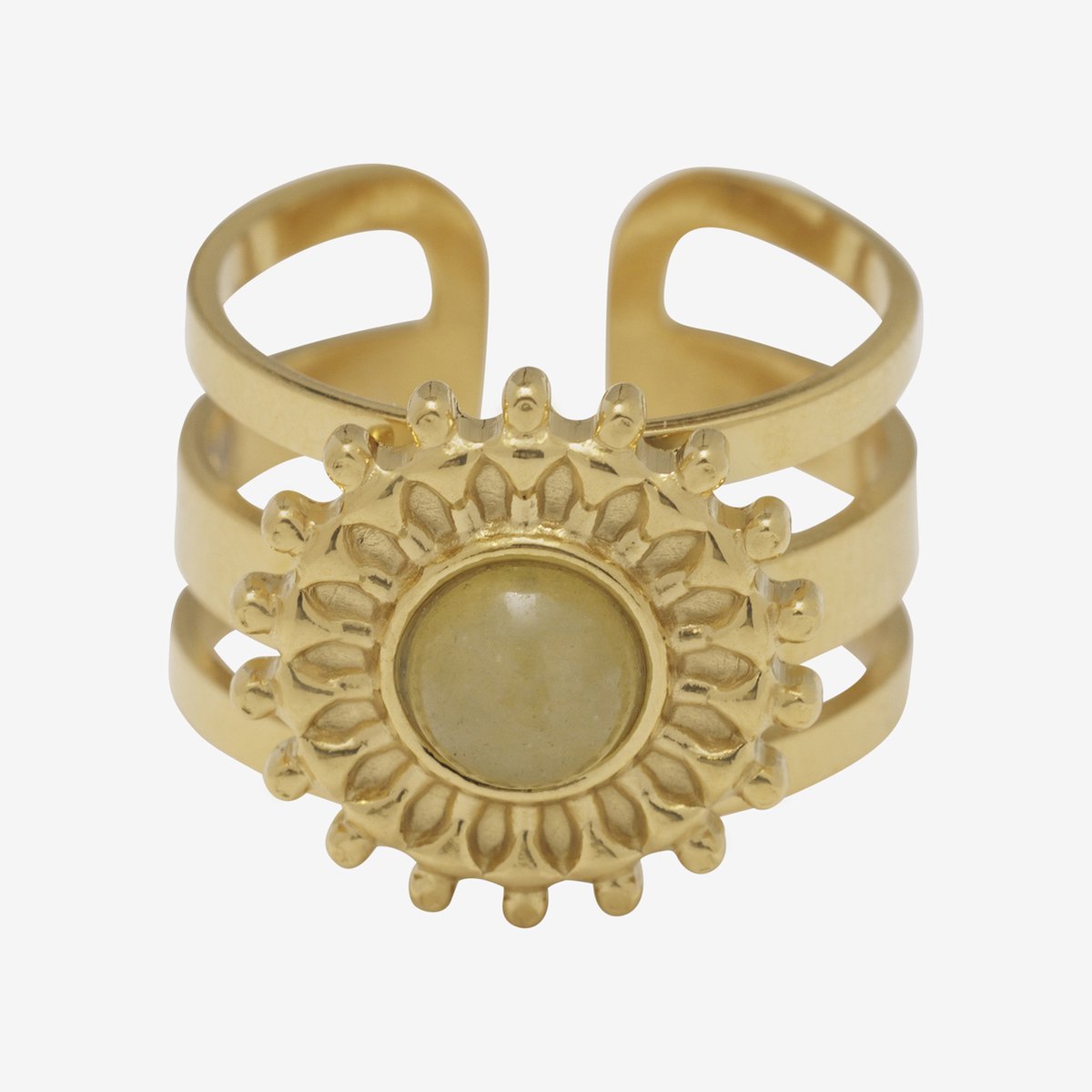 Essenza Green Stone Flower Ring Gold