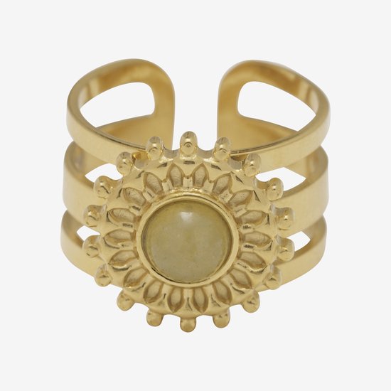 Essenza Green Stone Flower Ring Gold