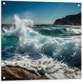 Tuinposter – Klotsende Golven van de Wilde Zee - 80x80 cm Foto op Tuinposter (wanddecoratie voor buiten en binnen)