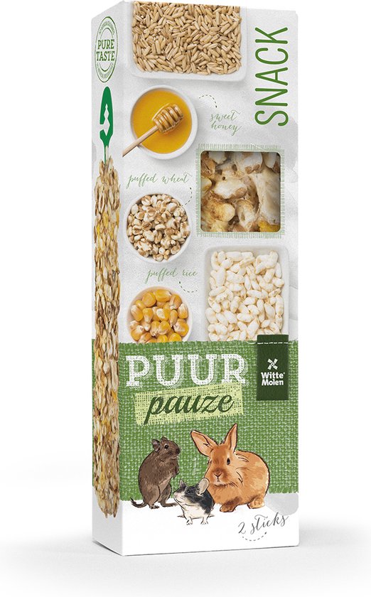 Witte Molen - Knaagdierensnack - Knaagdier - Puur Pauze Sticks Gepofte Rijst & Honing 110gr - Tray - 2st