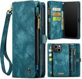 Bookcase hoesje iPhone 13 - CaseMe - Blauw uni - Cuir - Portefeuille avec 11 emplacements pour cartes et poche zippée