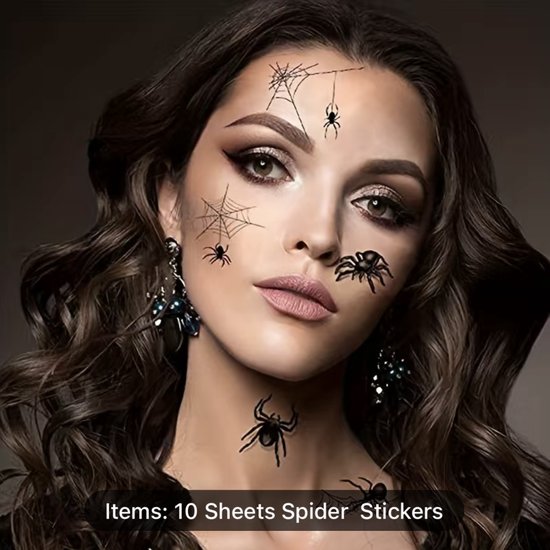 Tatouage Halloween - 10 feuilles - Visage - Corps - Araignées - Tatouage araignée