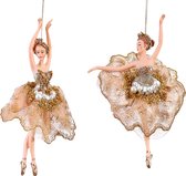 Viv! Christmas Kerstornament - Ballerina's Bloemenrok - set van 2 - goud - 18cm