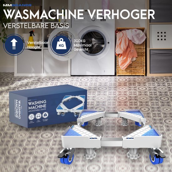 MM Brands Wasmachine Verhoger - Meubelroller - Meubelverplaatser - Ook geschikt voor Vaatwasser, Koelkast, Vriezer en Droger - Met Wieltjes - Blauwe Pads - MM Brands