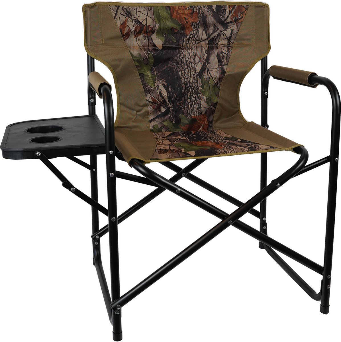 Eurocatch - Opvouwbare Campingstoel Met zijtafel - Camouflage - Director Chair - Visstoel | Afm. 59x48x85cm | Afm. Zijtafel 27x39.5cm