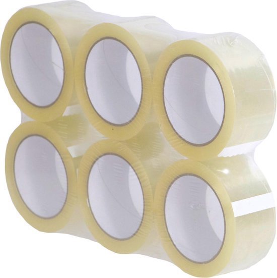 Verpakkingstape - dozentape transparant PP (Polypropyleen) solvent 50 Meter x 50 mm dikte 25u | Inpak tape | 6 stuks