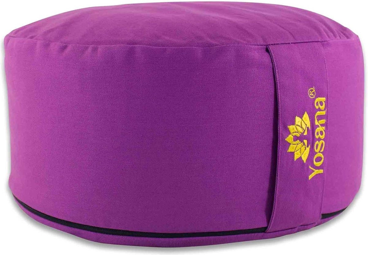 Yogakussen meditatiekussen, rond, met biologische speltvulling - yogakussen met 17cm zithoogte & 35cm diameter, zitkussenbodem met wasbare biologische katoenen hoes en draaggreep