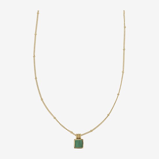 Essenza Green Square Stone Necklace Gold