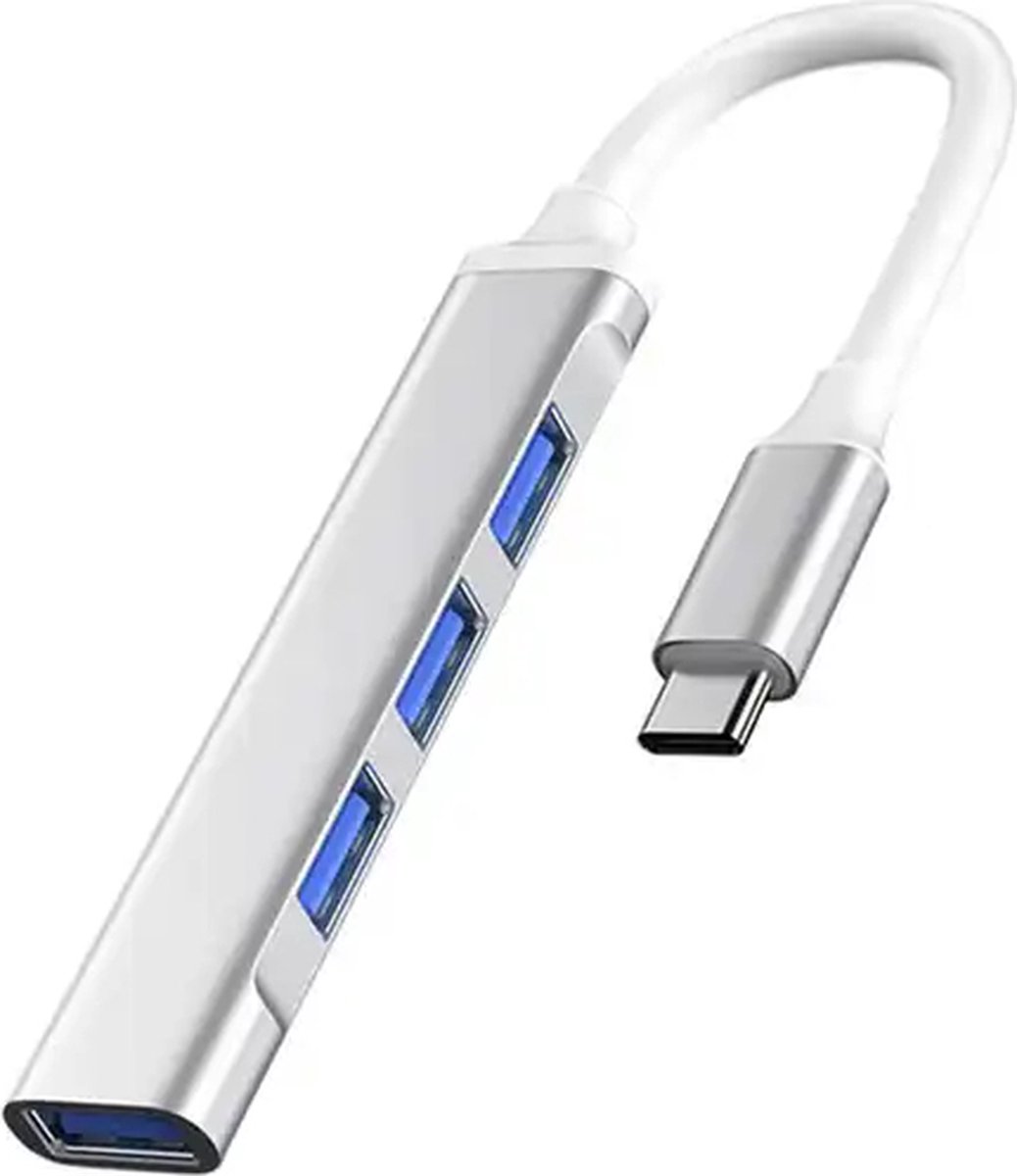 TOJ USB C Hub / Poorten Verdeler / USB Splitter - 4 Extra USB 3.0 Poorten - Zilver