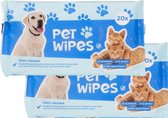 Petwipes 2 pakken - 2 x 20 stuks vochtige reinigingsdoekjes voor honden of katten - Doekjes voor vacht van dieren