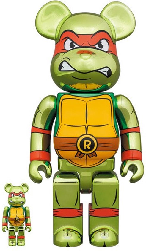 400% & 100% Bearbrick Set - Raphael Chrome (Teenage Mutant Ninja Turtles)