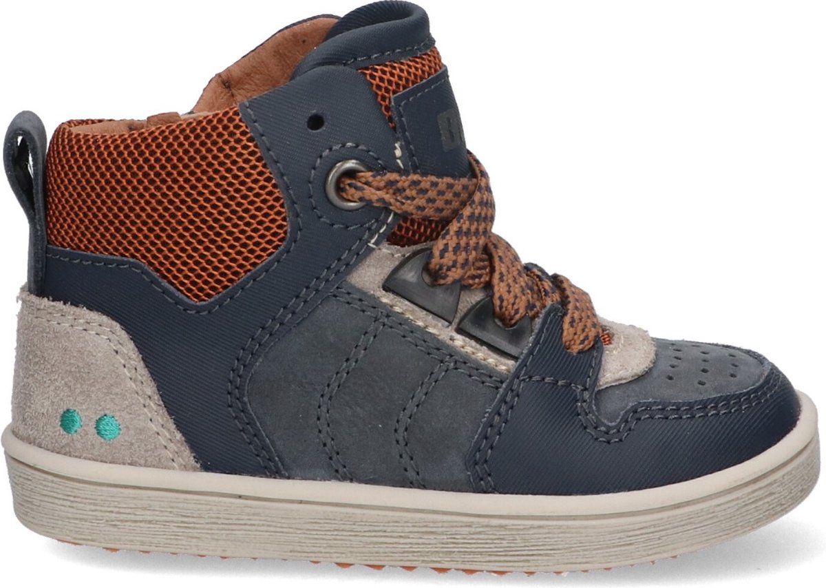 BunniesJR 223750-529 Jongens Hoge Sneakers - Blauw/Oranje - Suède - Veters