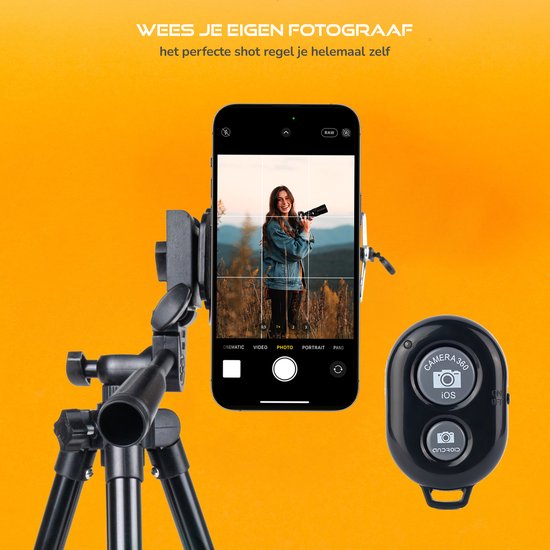 Telefoon statief lichtgewicht voor smartphone en camera – Camera statief – Met Bluetooth afstandsbediening geschikt voor iOS en Android - driepoot/tripod 102 cm – Zwart - QY
