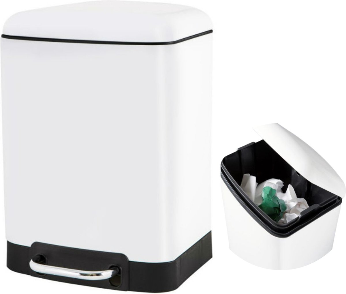 Goedkoopste Prullenbak - Pedaalemmer - Afvalbak - Afvalemmer - 6 Liter - Metaal - Wit - 23x22.5x32.5