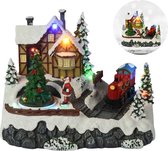Cheqo® Village de Noël avec Train - Scène de Noël - Gare - Décoration de Noël - Avec Lumière LED et Train en Mouvement