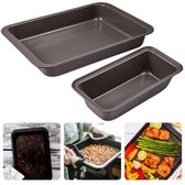 Cheqo® Bakvorm & Braadslee Set - Ovenschotel - Braadslede - 2 delig - Koolstofstaal - Chocolade/Taupe - Non-Stick & Krasvast