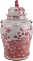 The Ming Garden Collection | Chinees Porselein | Grote Rode Porseleinen Gemberpot Met Bloemen en Vogels | Rood & Wit
