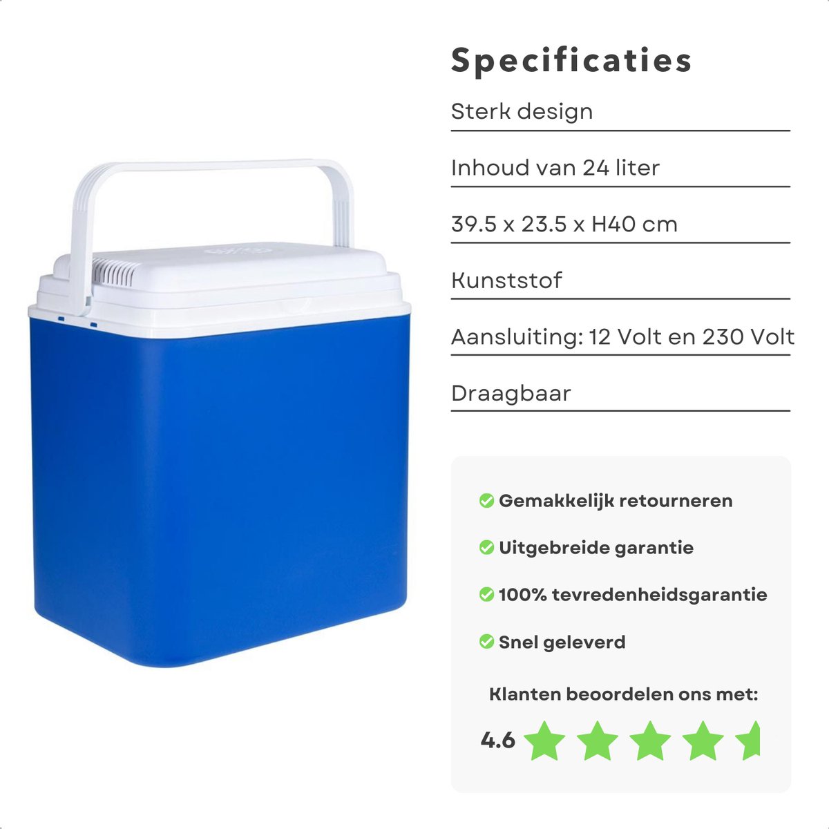 Glacière Électrique Portable 24L 12 V 230 V A++ pour Voiture