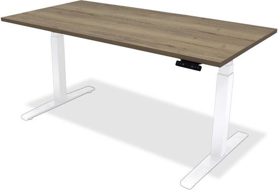Zit sta bureau - hoog laag bureau - staan zit bureau - staand bureau – verstelbaar bureau – game bureau – 120 x 80 cm – wit onderstel – natuur eiken bureaublad