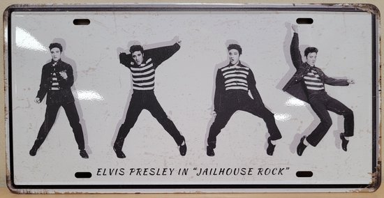 Elvis Presley jailhouse rock License plate wandbord van metaal METALEN-WANDBORD - MUURPLAAT - VINTAGE - RETRO - HORECA- BORD-WANDDECORATIE -TEKSTBORD - DECORATIEBORD - RECLAMEPLAAT - WANDPLAAT - NOSTALGIE -CAFE- BAR -MANCAVE- KROEG- MAN CAVE