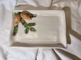 BellaCeramics 1877PI | bord dennen | servetbord klein vierkant | kerst - kerstmis | Italië - Italiaans keramiek servies 23 x 16 cm H 2 cm