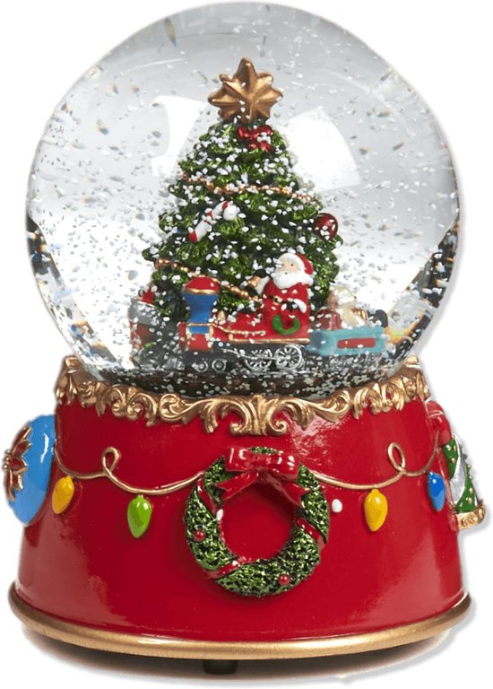 Viv! Home Luxe Boule à neige avec boîte à musique - Père Noël en train de Noël - 14 cm - rouge - Noël - qualité supérieure