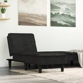 The Living Store Verstelbare Chaise Longue - Zwart - 55 x 140 x 70 cm - Fluweel en Multiplex