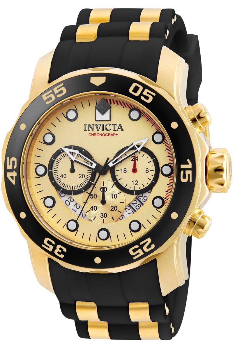 Invicta Pro Diver - SCUBA 17566 Heren Horloge - Waterdicht - Analoog - Quartz Uurwerk - Roestvrij Staal met gouden Wijzerplaa