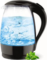 Bouilloire en Verres , noire, 2200 watts, 1,7 litres, bouilloire à thé, 100 % sans BPA, éclairage LED bleu, bouilloire à thé, bouilloire, bouilloire, rétro
