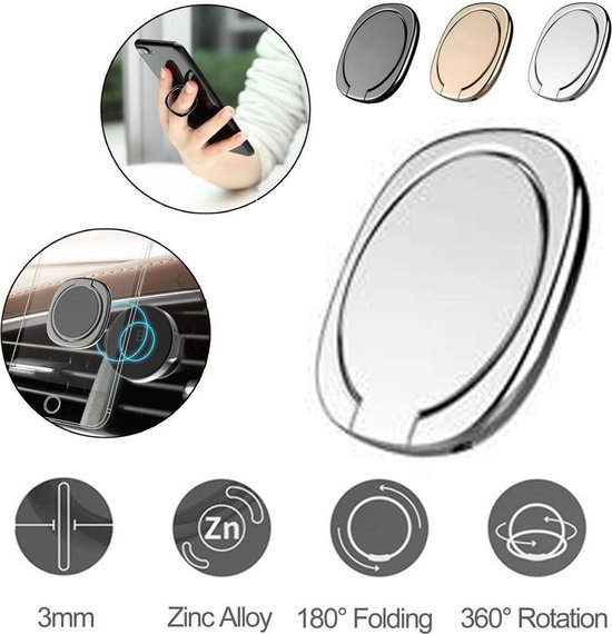 Ring Houder Smartphone I 180 Graden Roteerbaar I Draaibaar I Draaiaare Ring Button I Telefoonbutton I Telefoon Standaard I Telefoon Ring Houder I Zilver