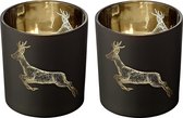 Set de 2 photophores Sammy (hauteur 8 cm) motif cerf qui marche, extérieur noir mat/intérieur doré, photophore, lanterne